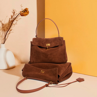 Suede Gold-Lock Top Handle Bag