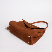 Suede Gold-Lock Top Handle Bag