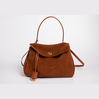 Suede Gold-Lock Top Handle Bag