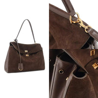 Suede Gold-Lock Top Handle Bag