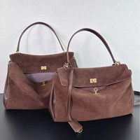 Suede Gold-Lock Top Handle Bag