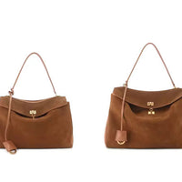 Suede Gold-Lock Top Handle Bag