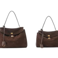 Suede Gold-Lock Top Handle Bag