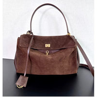 Suede Gold-Lock Top Handle Bag